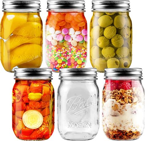 Amazon.com: Showvigor 6 Pack Wide Mouth Mason Jars 16oz Glass Canning ...