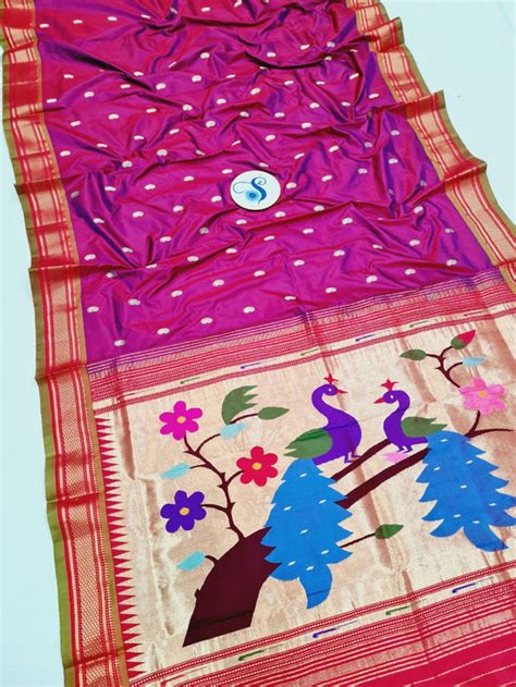 Fancy pallu Paithani Chop Border- 100 % Natural Silk & Handmade saree ...