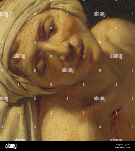 This close-up detail from Jacques-Louis David’s 'Death of Marat' painting focuses on the face ...