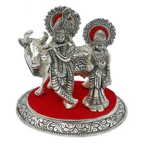 "Radha Krishna Cow": Steel Grey Craft (5x5) by Art Street – ArtZolo.com