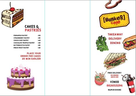 Menu at Bunker Cafe, New Delhi