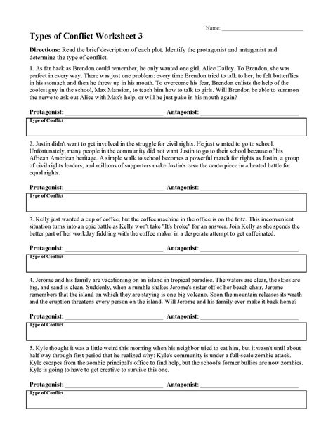 Types of Conflict Worksheets | Ereading Worksheets