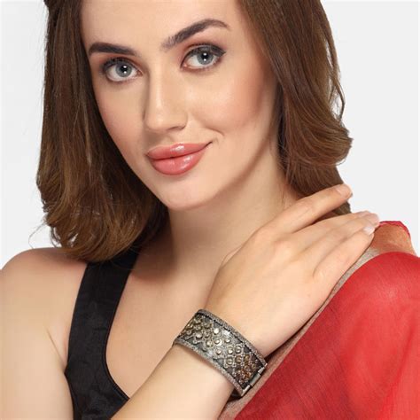 Buy Moedbuille Crystals Studded Antique Filigree Design Oxidised Silver ...