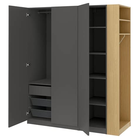 PAX / FORSAND wardrobe combination, dark grey dark grey/oak effect ...