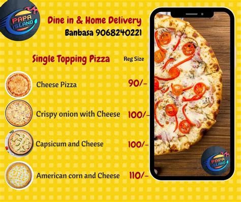 Menu at Papa Island Banbasa, Bhajanpur