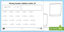 Missing Number Addition Within 20 Worksheet / Worksheet - Mental Maths Warm