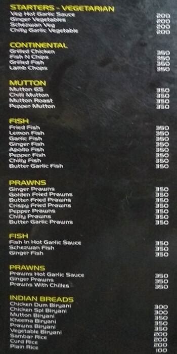 Menu at Purple Hazee, Hyderabad