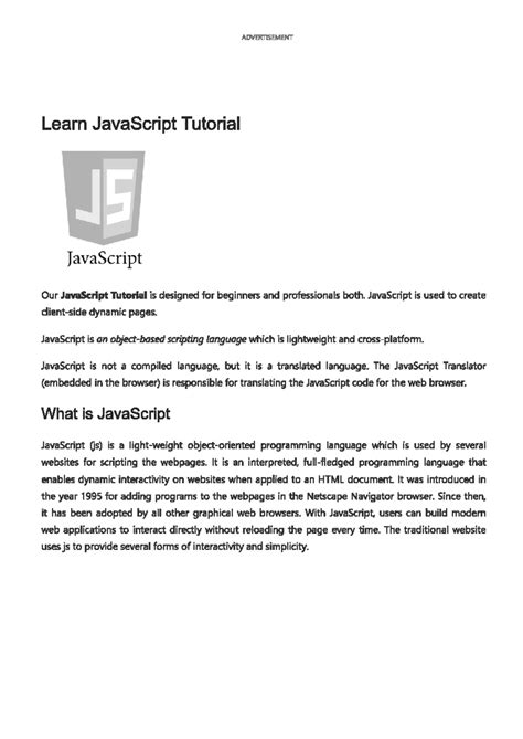 1-Introduction - Introduction to JavaScript - ADVERTISEMENT Learn ...