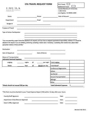 Fillable Online cfa lmu CFA Request for Travel Authorization Form ...