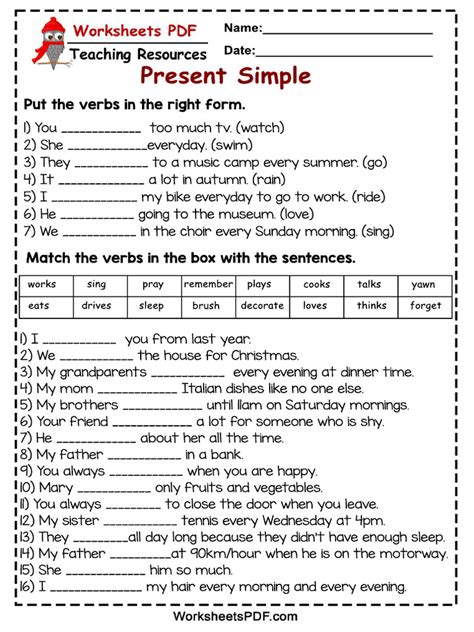 Image result for Present Simple Worksheet PDF