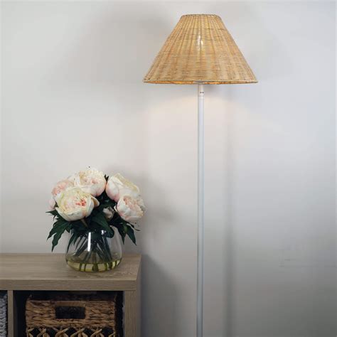 Oriel Malta Floor Lamp with Woven Natural Rattan Shades - White ...