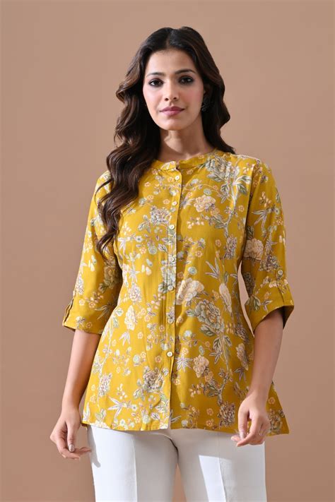 Yellow Floral Printed Top – SABHYATA CLOTHING