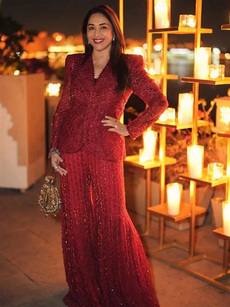 Madhuri Dixit Nene wore a red sharara set by Ritika Mirchandani embroi ...