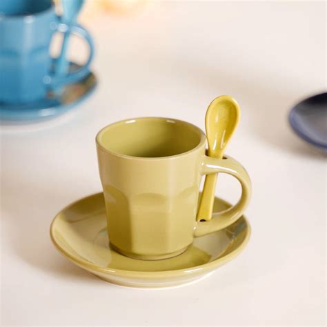 Set Of 6 Eclectic Tea Cup With Saucer And Spoons 100ml Online - Premium ...