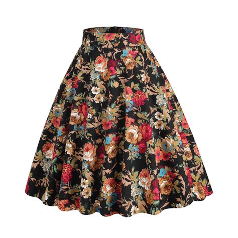 Women's 50s Vintage Printed Midi Skirts Bohemian Floral Print 1950s ...