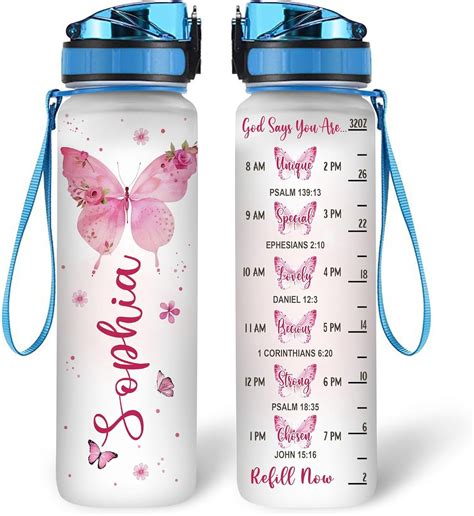 Personalized Jesus Christian Butterfly 32oz Liter Motivational Water ...