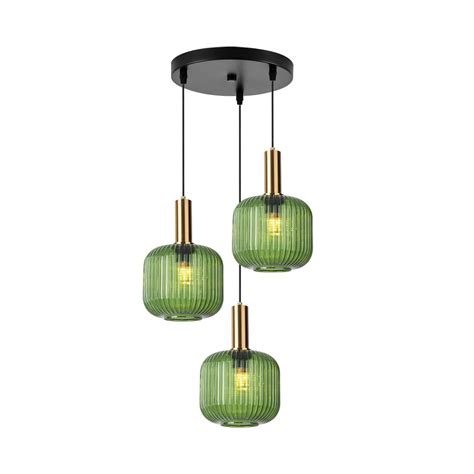 Qepeety Green Chandelier, Glass Globe Pendant Lights, Dining Rooom Light Fixtures with 3 Green ...