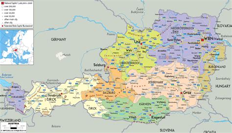 Detailed Political Map of Austria - Ezilon Maps