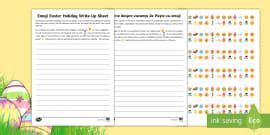 😊 KS1 Emoji Easter Holiday Write-Up Worksheet / Worksheet