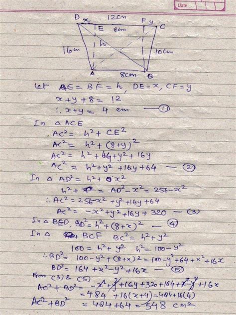 Abcd is a trapezium in which ab//dc and ab=8cm bc=10cm cd=12cm ad=16cm ...