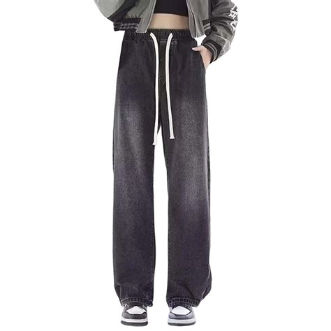 Women Jeans Petite High Waisted Straight Leg Stretch Drawstring with ...