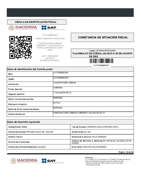 Cedula DE Identificación Fiscal - Página [1] de [3] CUTC030922GAD ...