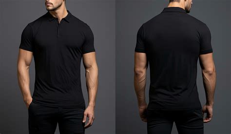 Blank black polo tshirt template, front and back view, Male model ...