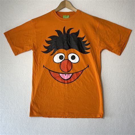 Y2K Sesame Street Ernie AOP Face Orange T-Shirt Men's… - Gem