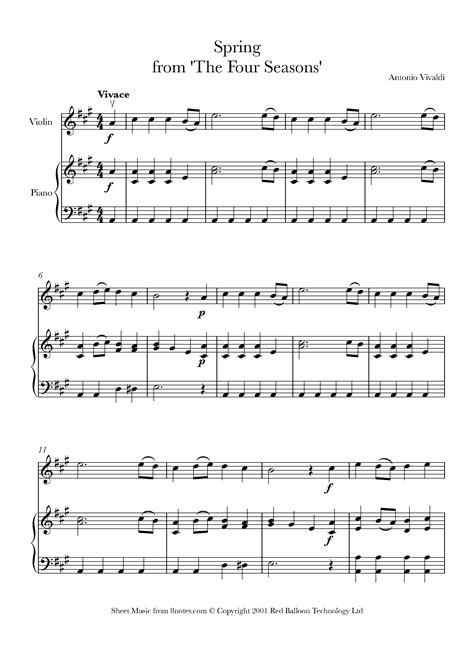 Vivaldi - Spring from 'The Four Seasons' Sheet music for Violin ...