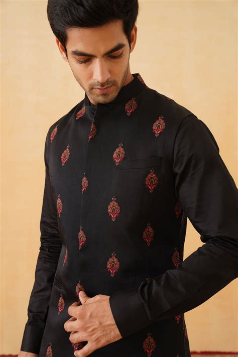 Black Embroidered Jacket with Kurta & Pant | Nehru Jacket for Men ...
