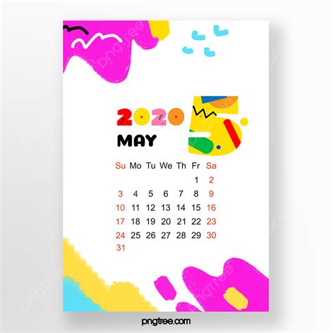 可愛卡通手繪塗鴉2020年5月月曆模板下載，設計範本素材在線下載