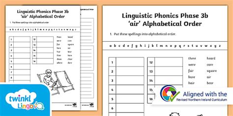 Linguistic Phonics Phase 3b 'air' Alphabetical Order
