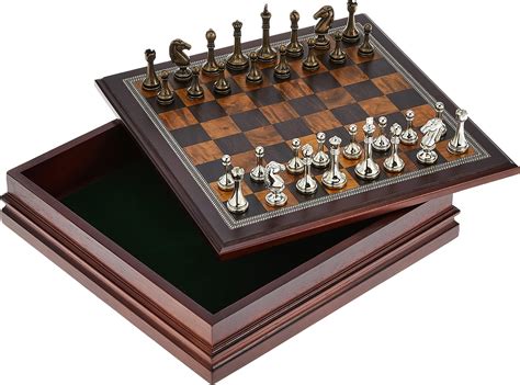 Buy Classic Game Collection Metal Chess Set with Deluxe Wood Board and ...