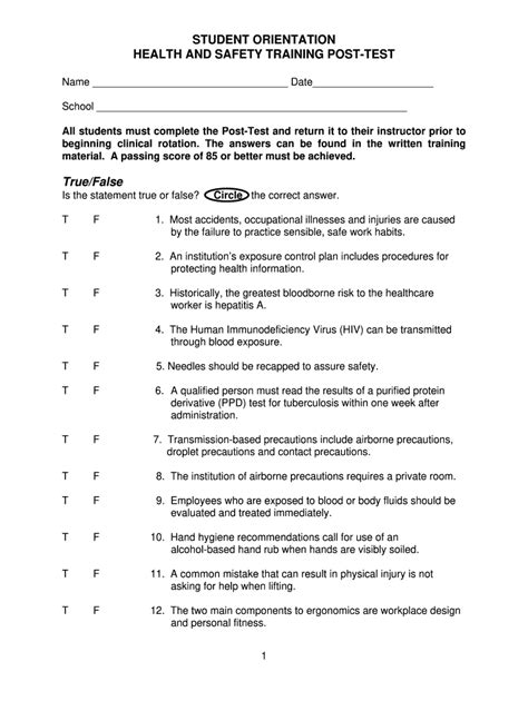 2008-2026 Form Student Orientation Health and Safety Training Post-Test ...