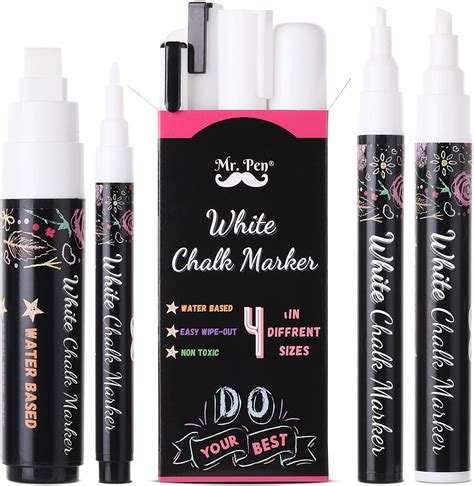 Mr. Pen- White Chalk Markers, 4 pcs, Assorted Size, Chalk Marker, Chalk ...