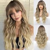 Black Wig with Bangs for Women Long Wavy Hair Wig Black Wig Curly Wavy ...