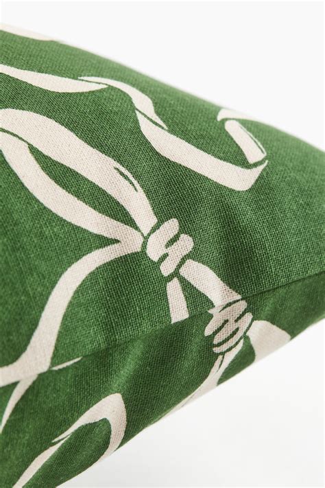 Printed cotton cushion cover - Green/Bows - Home All | H&M IN