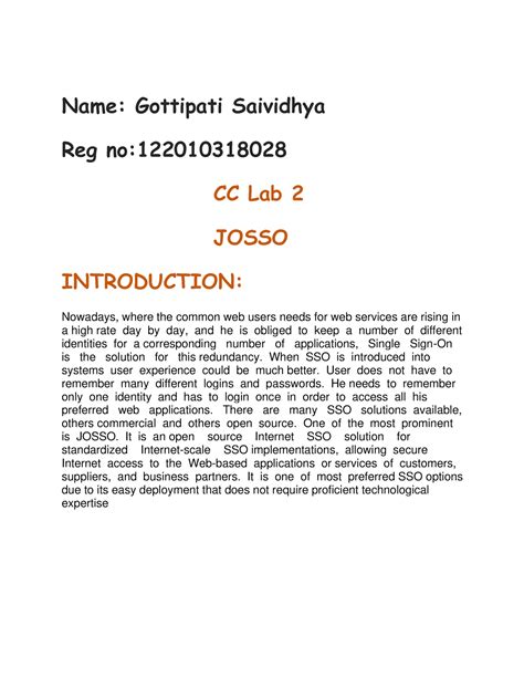 CC LAB 2 - Prepare a case study related to josso with examples and uses ...