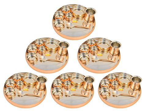 Heavy Gauge Copper Dinner Set Thali Set 8 Pcs Double Wall Inside Steel ...