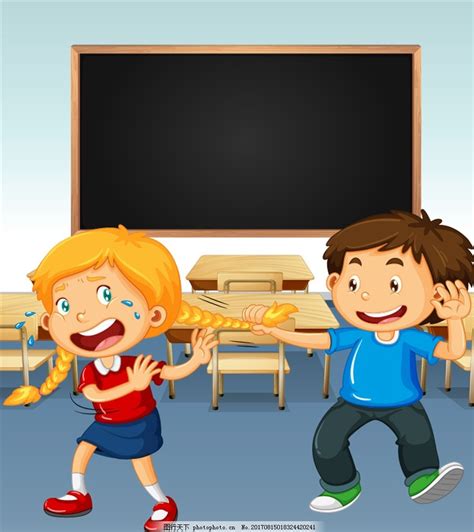 在教室里玩耍打闹的卡通儿童图片_动漫卡通_插画绘画-图行天下素材网