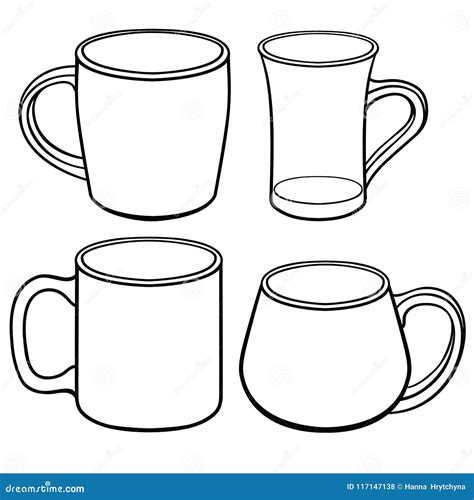 Cups and Mugs for Tea of Different Shapes. a Set of Templates. Line ...