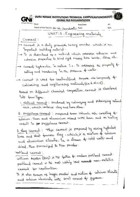 Engineering Chemistry Notes on Cement (Unit 5 EC) - Studocu
