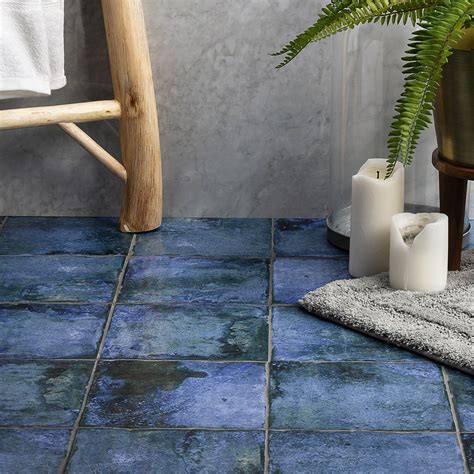 Angela Harris Dunmore Blue 8x8 Matte Blue Ceramic Floor Tile | Ceramic ...