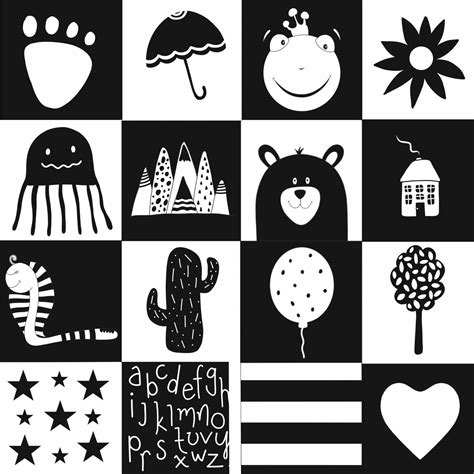 Monochrome High Contrast Black and White Stimulation Cards for Babies ...
