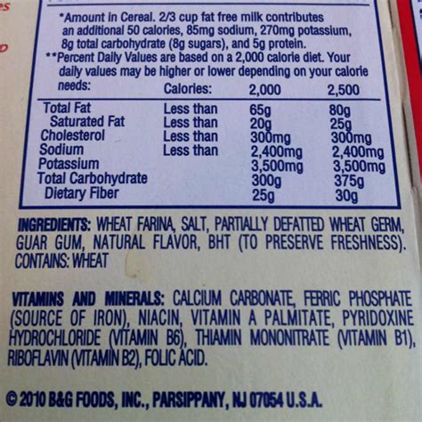 Cream Of Wheat Nutrition Facts