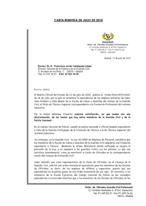 Carta al Director General Guardia Civil - Unionoficiales.ORG