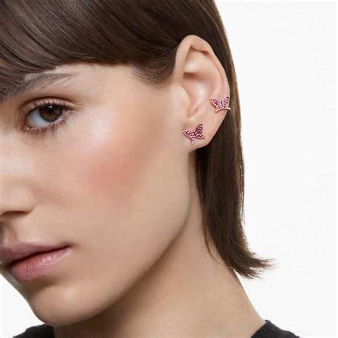Idyllia Lilia stud earrings, Set (3), Butterfly, Pink, Rose gold-tone ...
