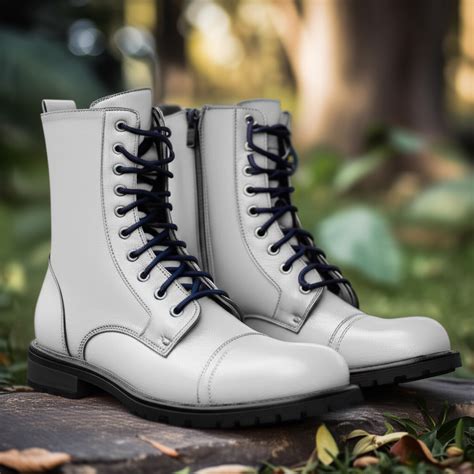 White Leather Belinda Chunky Hiking Combat Lace Up Zipper Boots ...