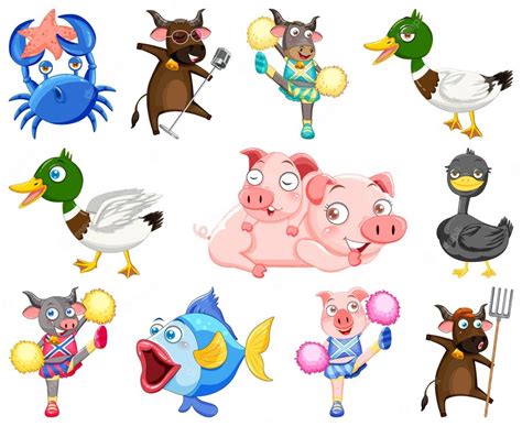 Free Vector | Cute animals with happy smile