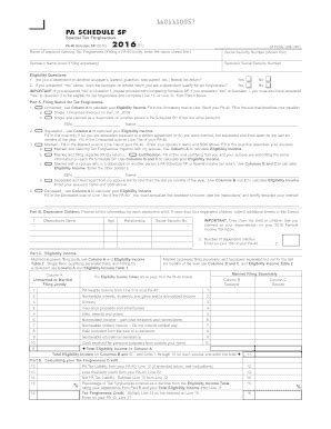 Fillable Online 2016 PA Schedule SP - Special Tax Forgiveness (PA-40 SP ...